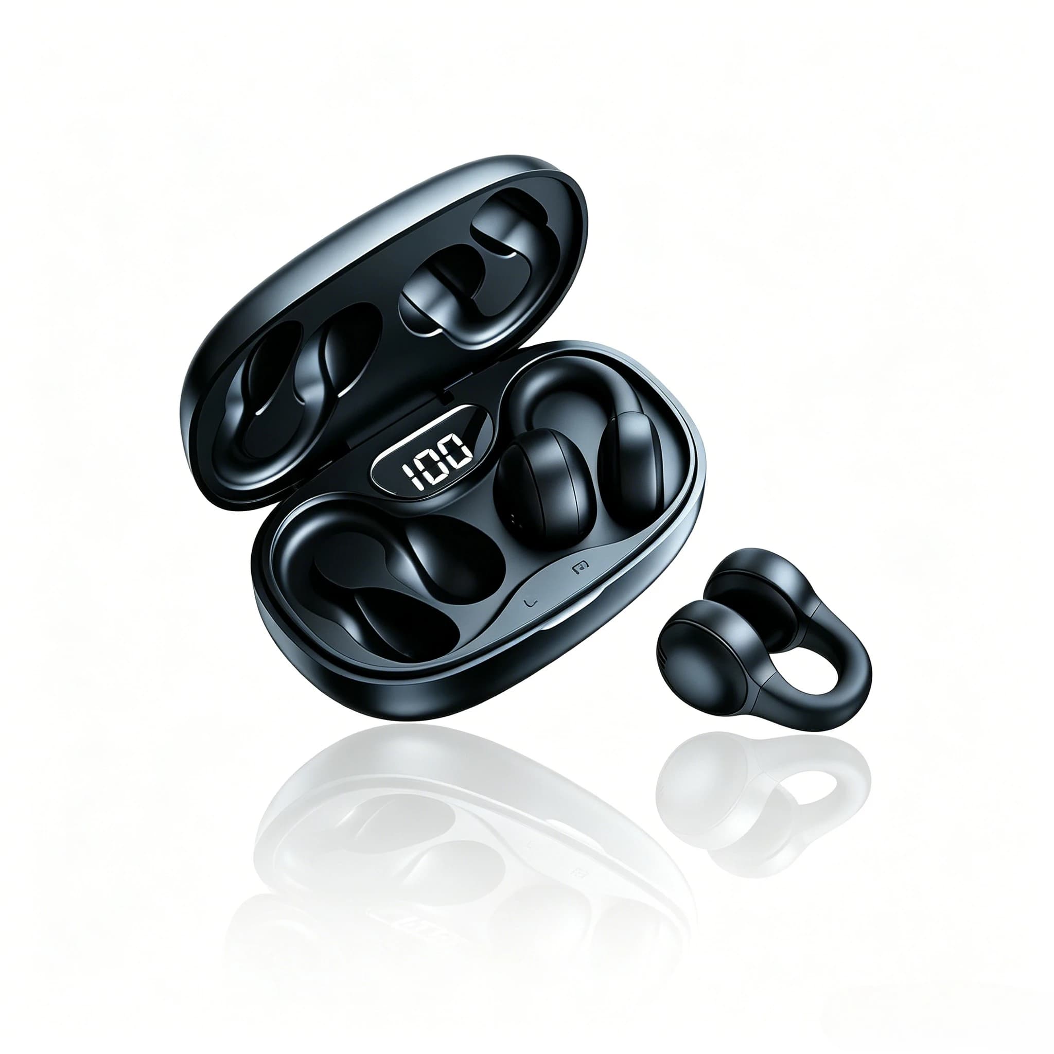 Auricolari Wireless a Conduzione Ossea con Clip per Orecchio, Ultra Leggeri, a Bassa Latenza per Gaming, Sincronizzazione Audio-Video con Display Digitale
