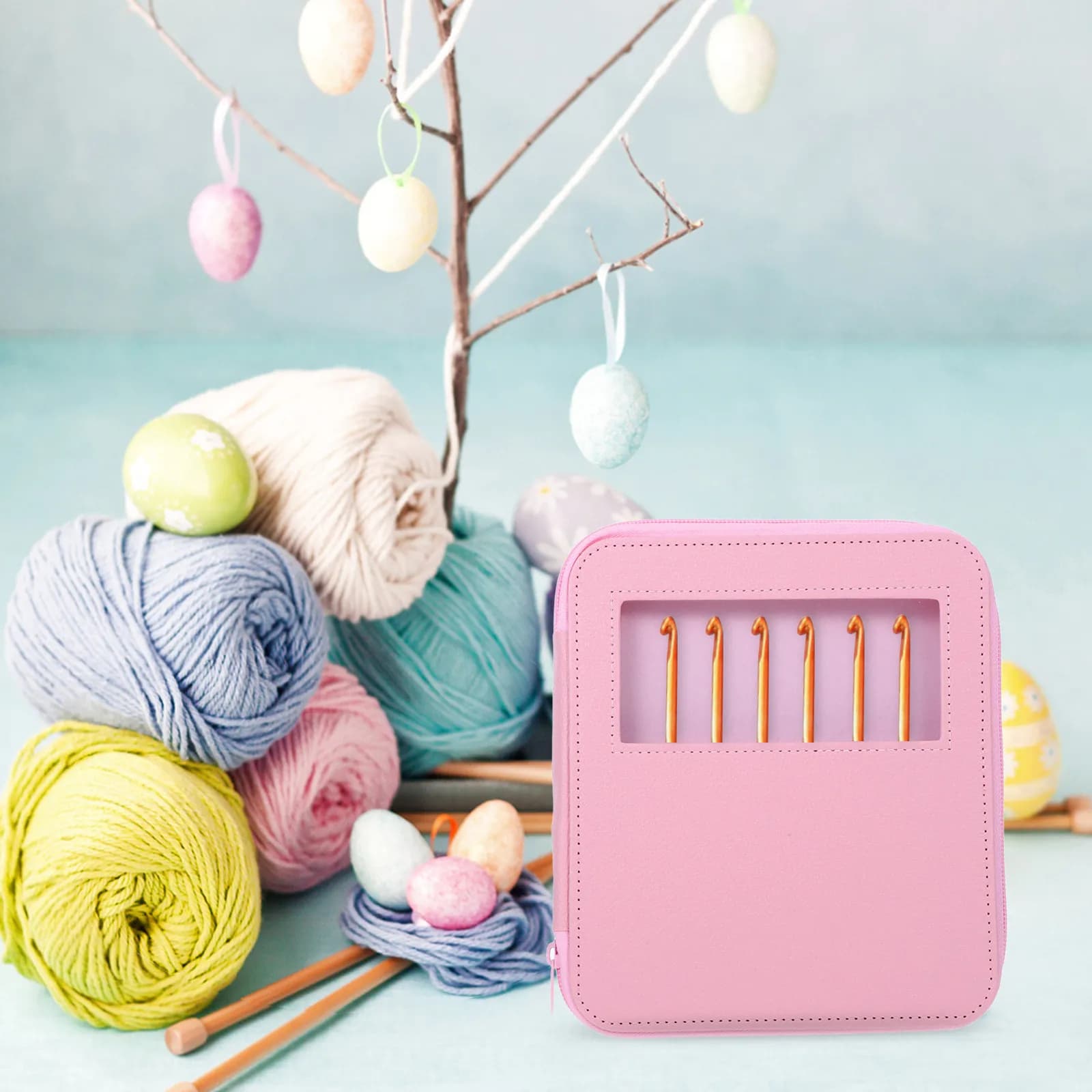 PU Crochet Hook Storage Bag Portable Multifunctional Crochet Organizer for Accessories Tools Yarn Holder Travel Craft