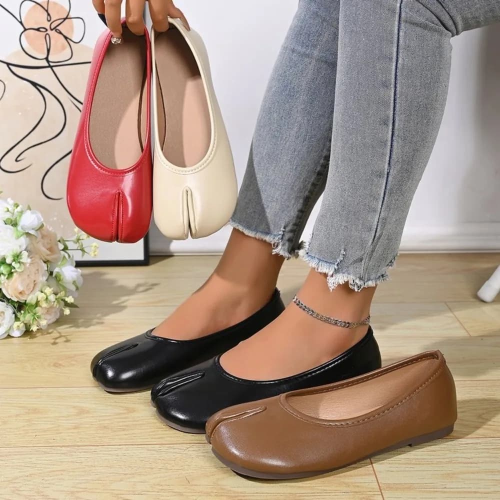 Scarpe Tabi Ninja Nere da Donna, Mocassini Casual in Microfibra, Comode Pantofole con Punta Divisa, Suola Morbida