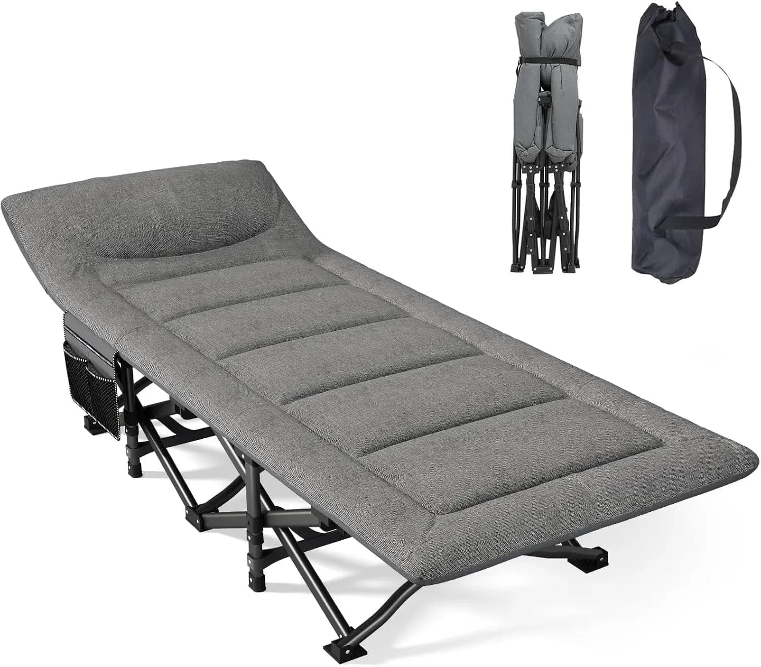 Camping Cot, Folding Cot Bed for Adults with Built-in Mattress and Pillow, Portable Outdoor Sleeping Cot for Camping