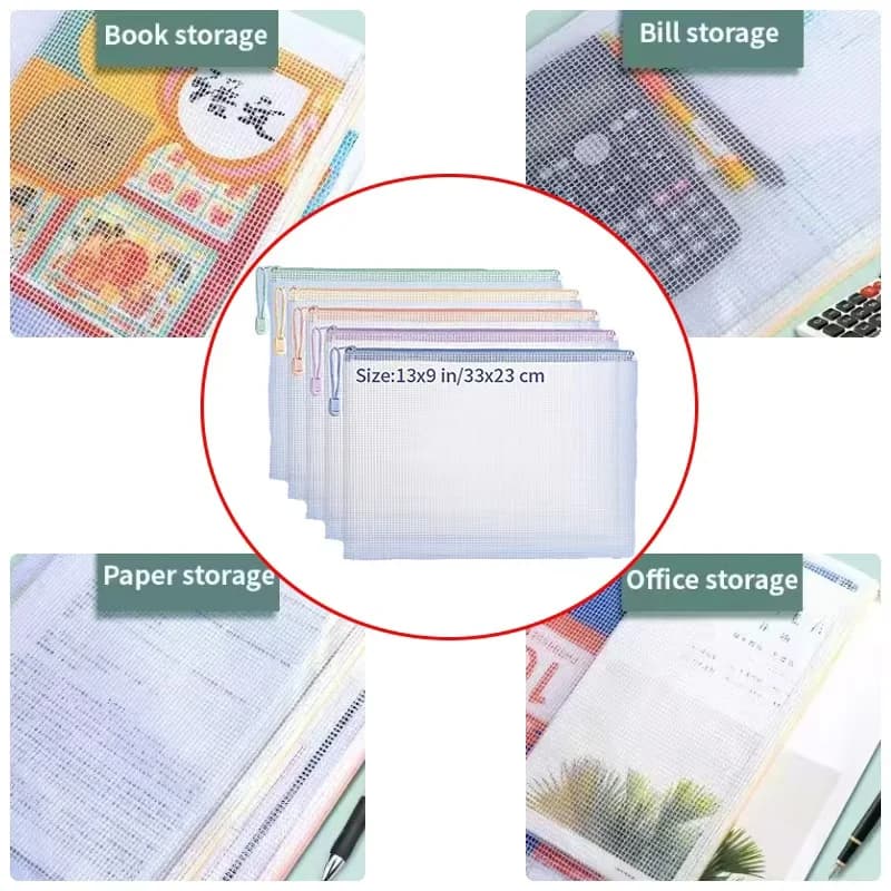 5 cartelle di file con cerniera A4 A5, custodia in rete con cerniera, plastica impermeabile, multiuso per la scuola, l'ufficio, il viaggio, la casa, il archiviazione di documenti