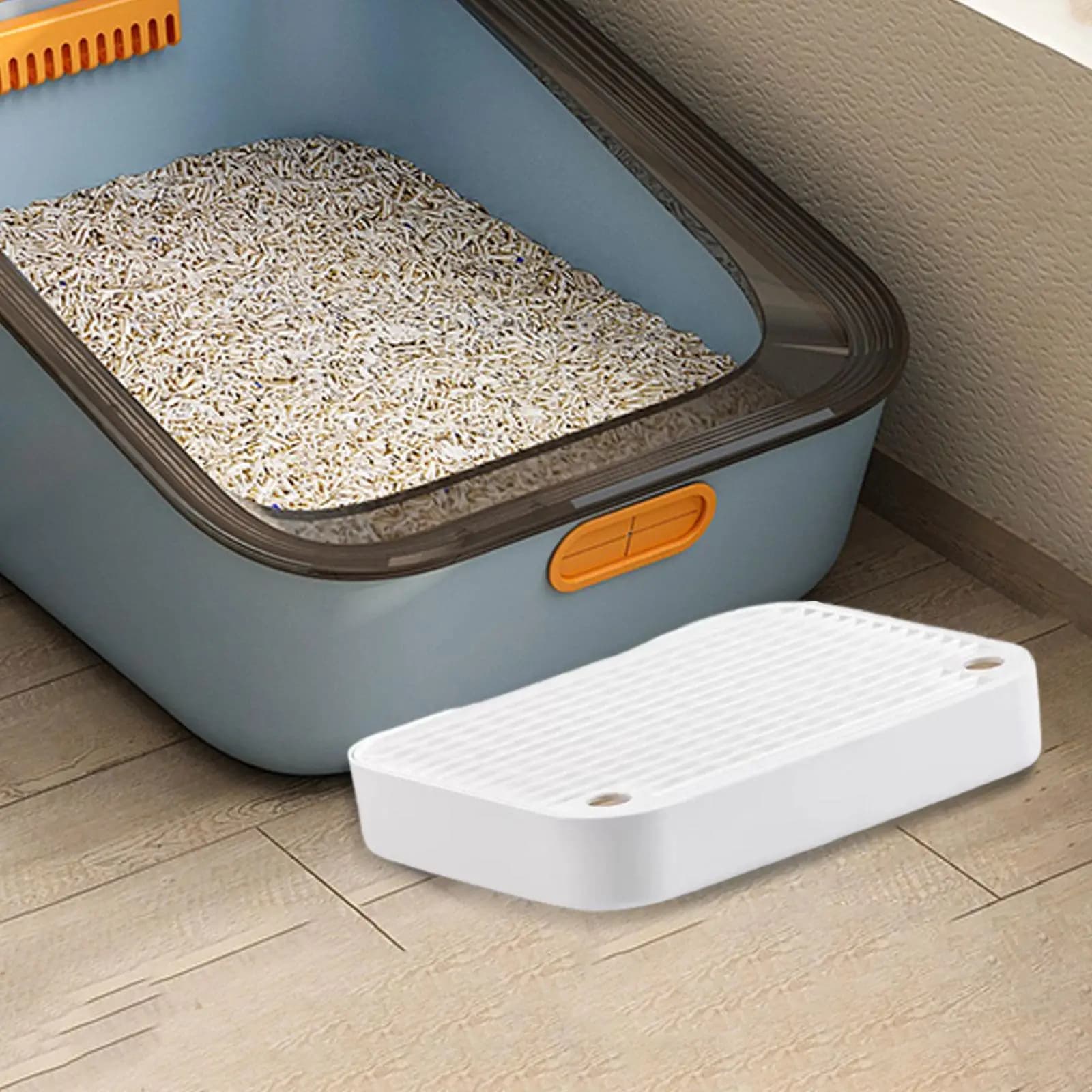 Cat Litter Box Accessory Plastic Footboard with Holes Easy to Clean Non Slip for Reducing Litter Mess