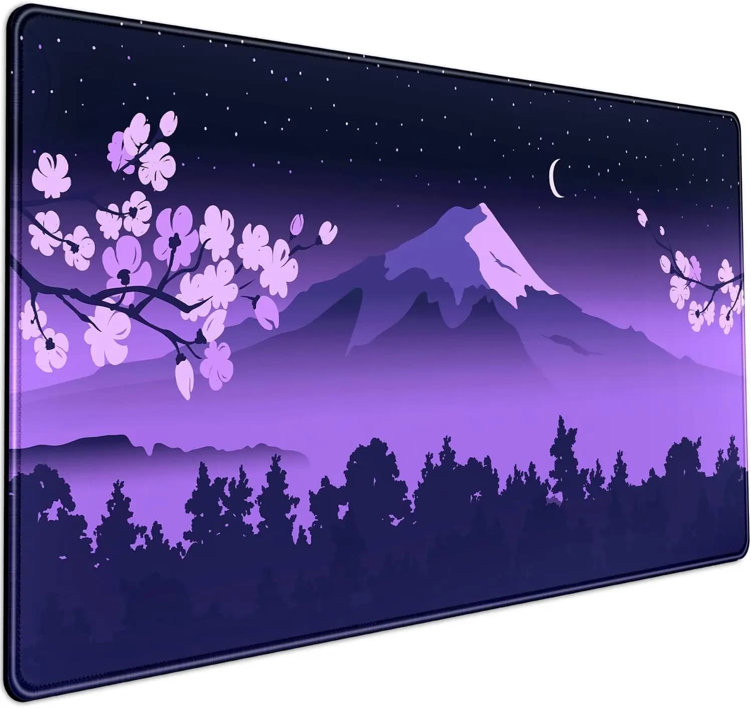 Tappetino per mouse viola con fiori di ciliegio e montagna Fuji – Tappetino da scrivania anime Kawaii per giochi e ufficio