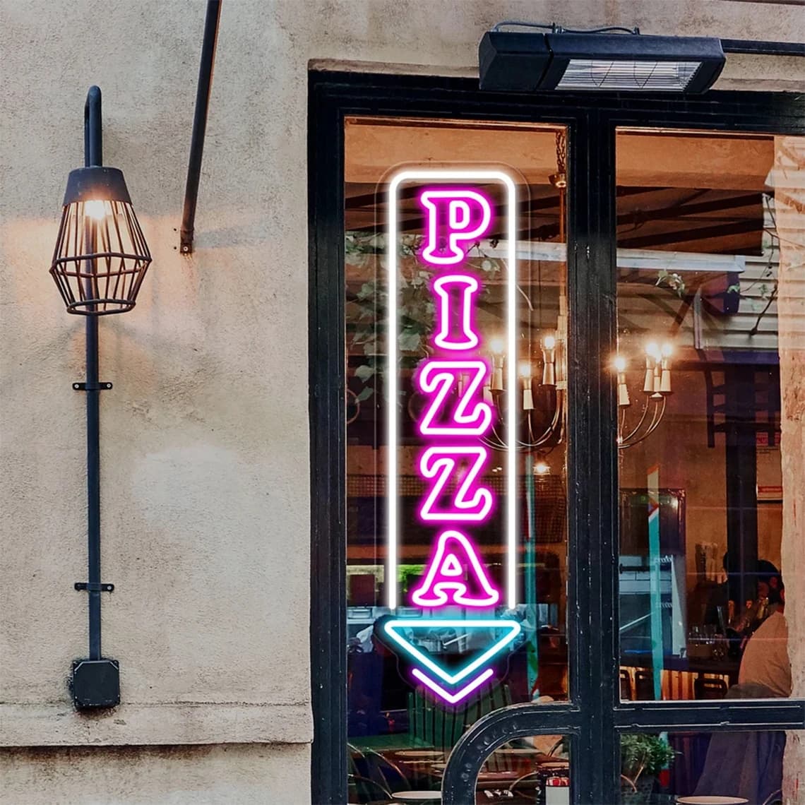 Insegna al neon con freccia per pizza, decorazione da parete per la casa al neon per fast food del ristorante di pizza, cartello di benvenuto aperto per cucina da bar personalizzato