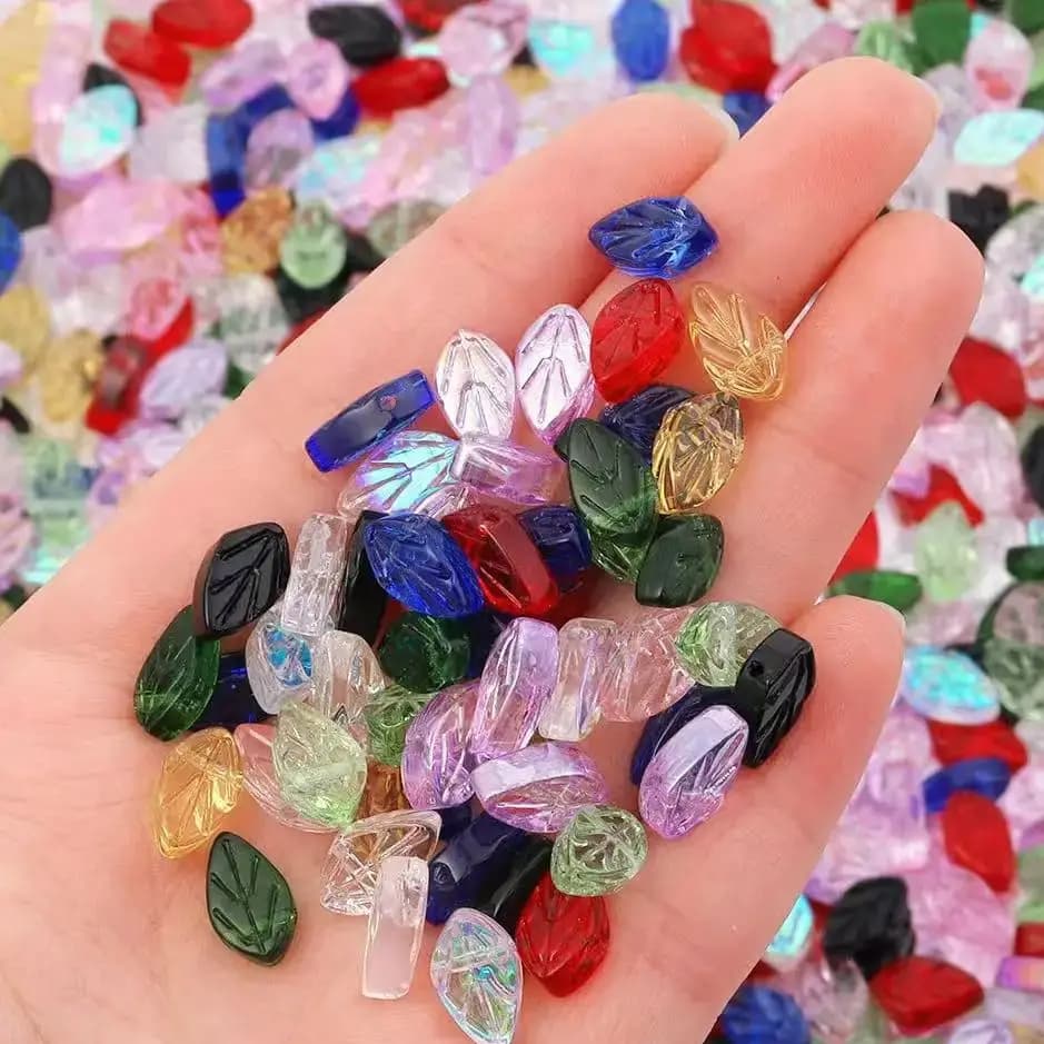 30 pz Perline in Vetro a Forma di Foglia, Perline Distanziatrici Sciolte, Ciondoli in Vetro Ceco per Creazione Gioielli Fai da Te, Braccialetti e Pendenti