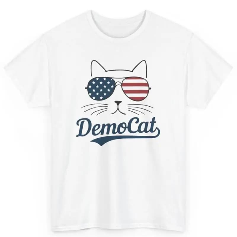 Maglietta in cotone 2024 con gatto patriottico democratico divertente per le elezioni degli Stati Uniti