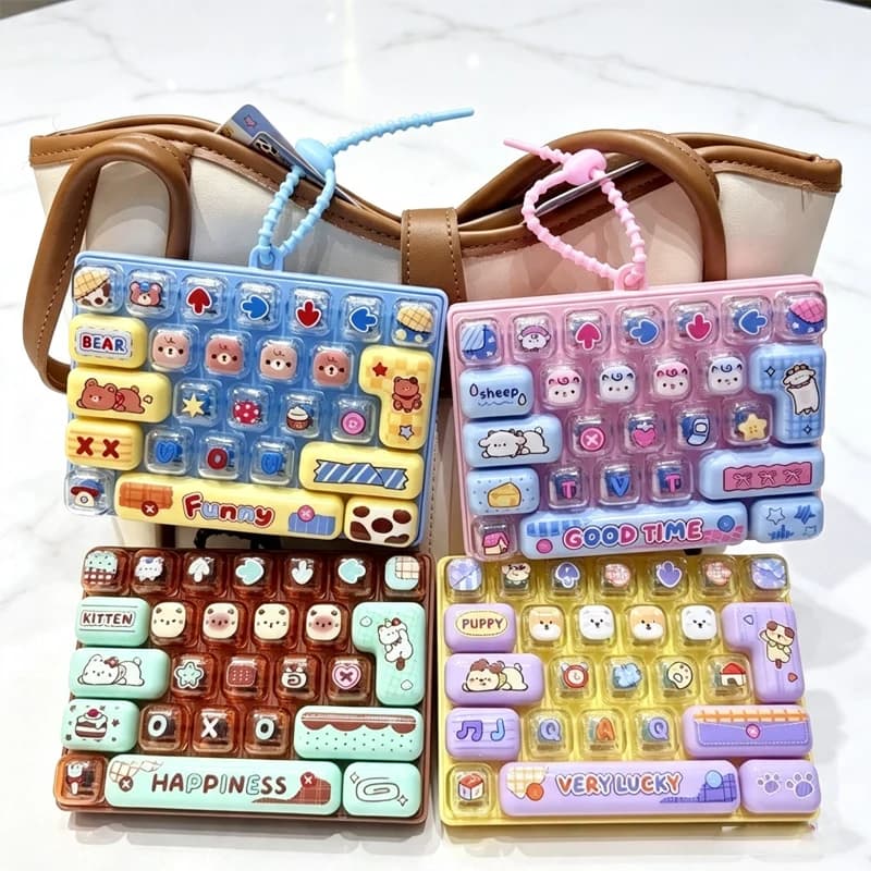 26Grid /'Keycap Clicker Anti Stress Fidget Keyboard Keychain Decompression Button Cartoon Hand Relax Party Favor Gift 26구 키캡 키링