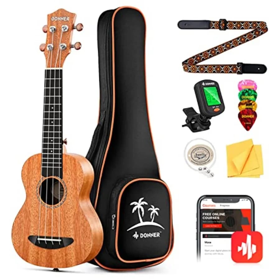 Ukulele da Concerto per Principianti in Mogano 23 Pollici, Kit con Lezione Online Gratuita, Borsa per il Trasporto, Tracolla, Corde in Nylon, Accordatore, Plettri, Panno DUC-