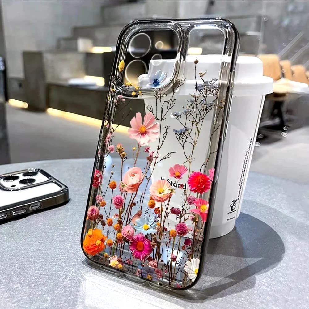 Flower Phone Case For iPhone 16 15 13 11 14 12 17 Pro Max 16E XS XR 7 8 Plus SE Shockproof Transparent Cover Silicone Soft Funda