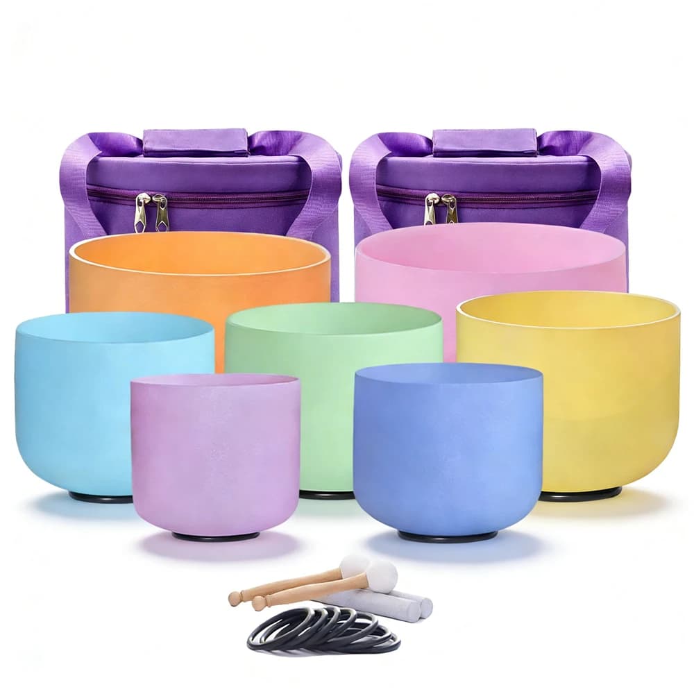 Hye-eun 7pcs Macaron Color 440hz/432hz Perfect Pitch Crystal Singing Bowl Set for Sound Healing