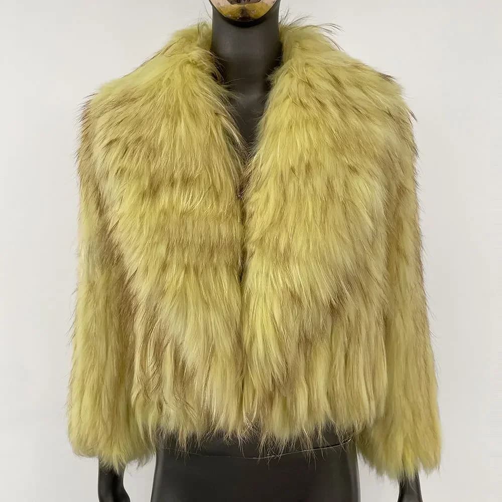 Soprabito invernale collo di pelliccia naturale capispalla giacca corta in vera pelliccia di procione naturale nuovo soffice cappotto lavorato a maglia di pelliccia di lusso da donna