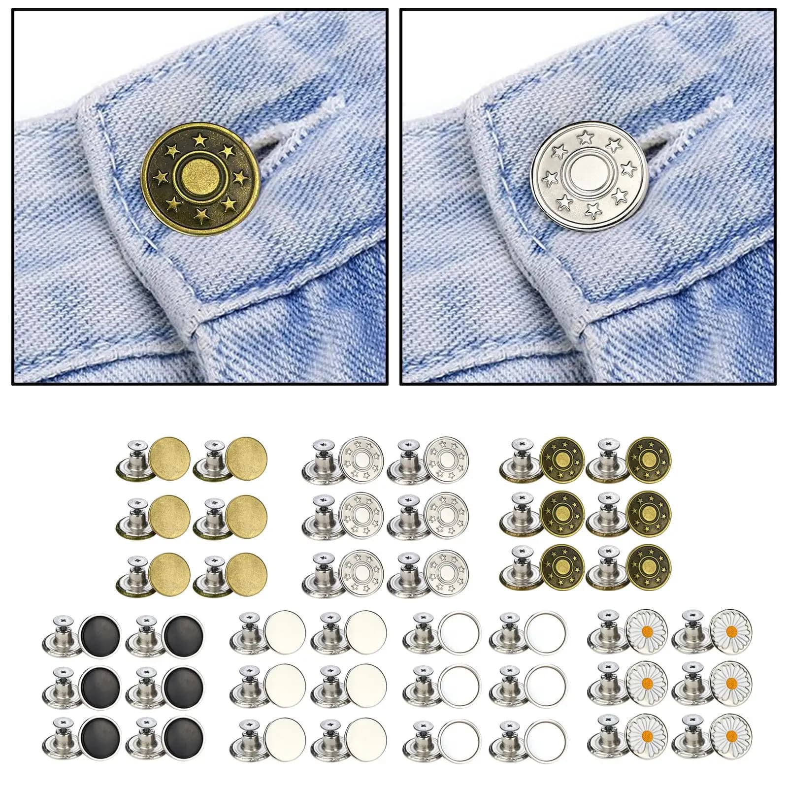 Brass Jeans Button Replacement Snap Extenders Kit for Pants Shirts Jackets and Sewing Accessories