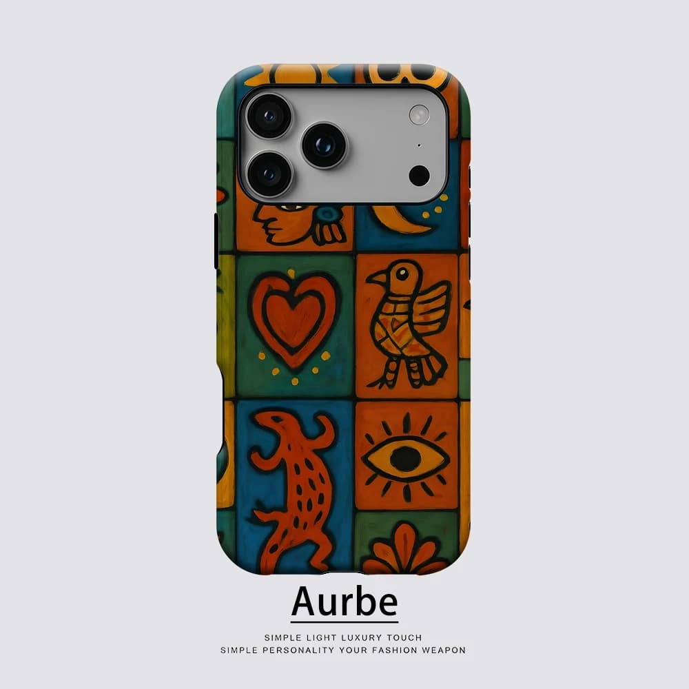 Colorful Folk Art Tiles For Magnetic Phone Case For IPhone 17 16 15 14 13 Pro Max Plus Single Double-Layer Tough Case