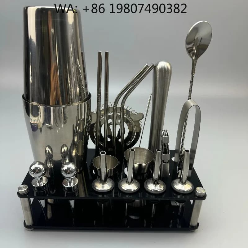 750/600ml Boston Cocktail Shaker Kit, Stainless Steel Mixing Tools Straws Storage Stand, Complete Pro Bar Accessories For Party