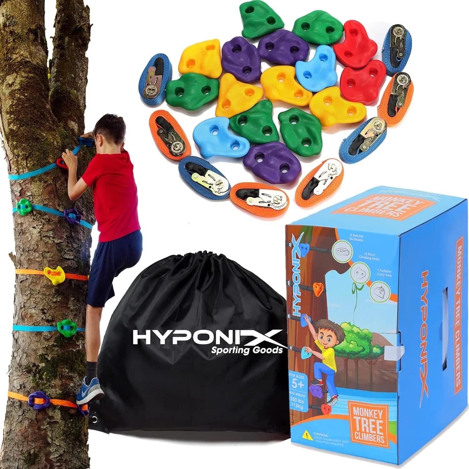 Kit per arrampicata sugli alberi per bambini - 16 supporti e 8 cinghie, installazione rapida, impugnatura resistente, supporti 250 libbre, borsa portatile per divertimento in giardino