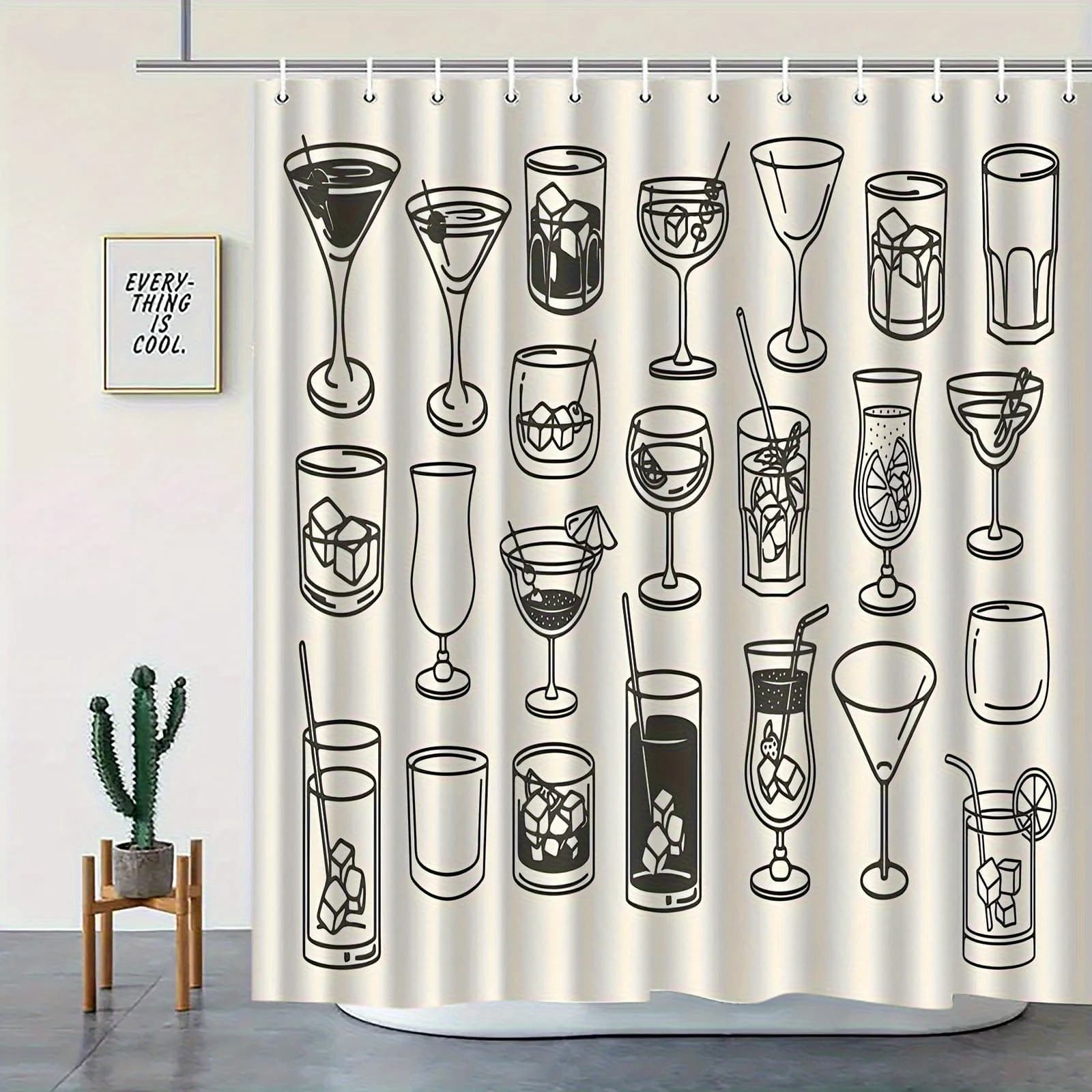 Tenda da doccia elegante con motivo a tazza da 1 pezzo: design in bianco e nero con 12 ganci, tessuto in poliestere resistente per una facile pulizia, perfetta