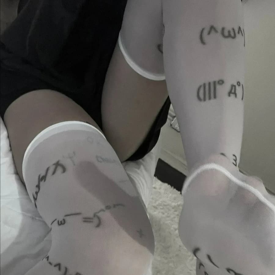 Lolita White Graffiti Letter Print Long Socks Harajuku Over Knee Thigh High Stockings Y2K Cosplay Cute Socks Kawaii Tight