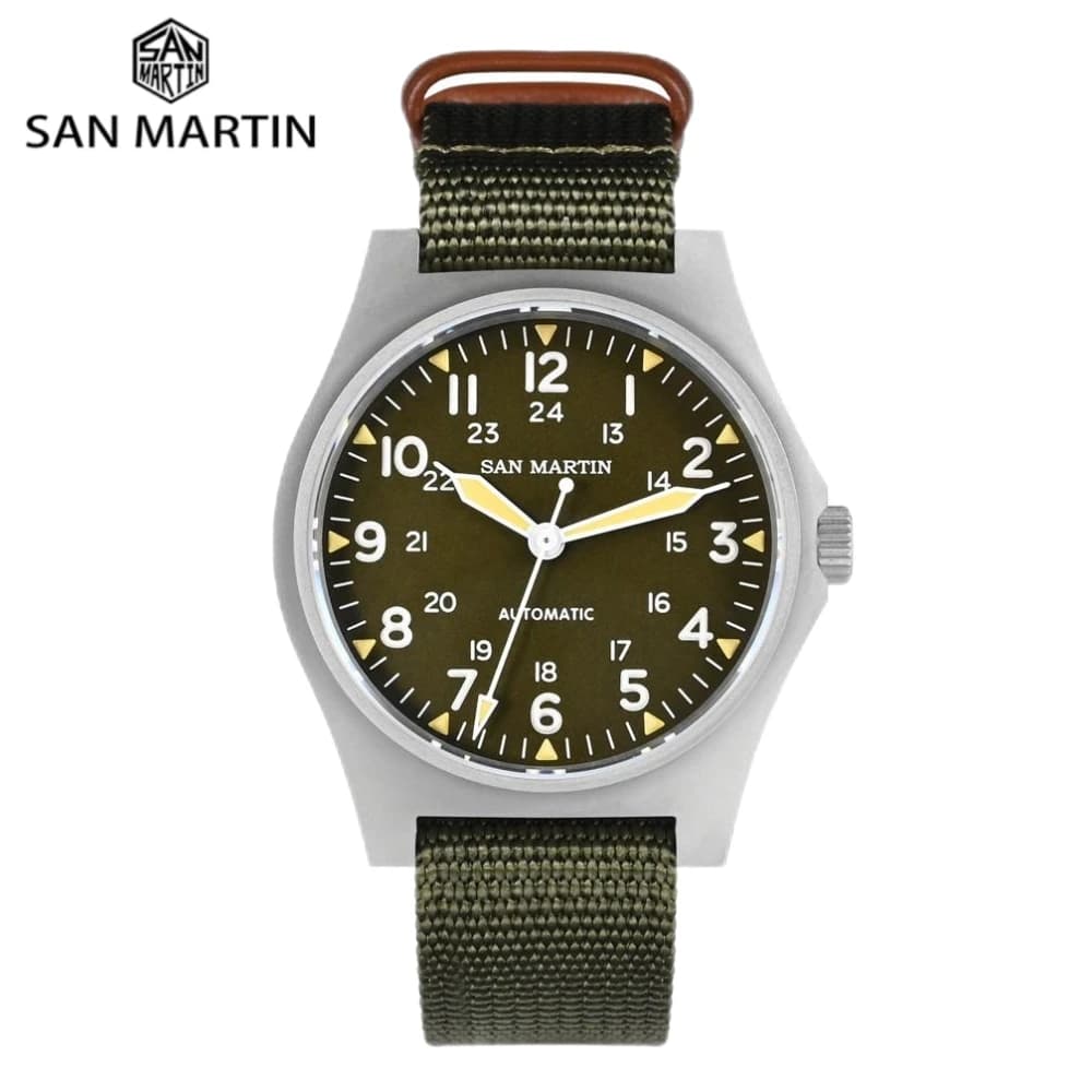San Martin 38mm NH35 Campo Orologi automatici per uomo Orologio da polso Orologio meccanico Semplice pilota Impermeabile 10ATM Montre SN0137