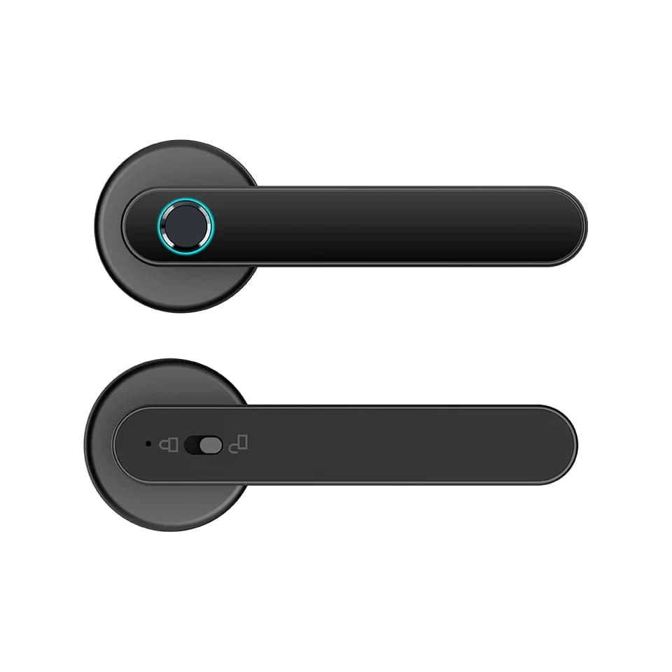 Modern Single Latch Biometric Lever Handle Lock Set with Tuya TTLock App Digital Fingerprint Handle Smart Door Lock for Bedroom