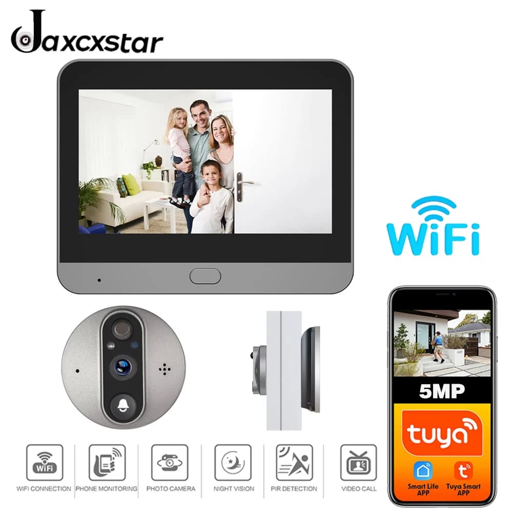 4.3 pollici 5MP Tuya Smart Life APP Batteria 2.4Ghz WiFi Audio Video Occhio digitale Campanello per porte Spioncino Visualizzatore PIR Telecamera Alexa Google