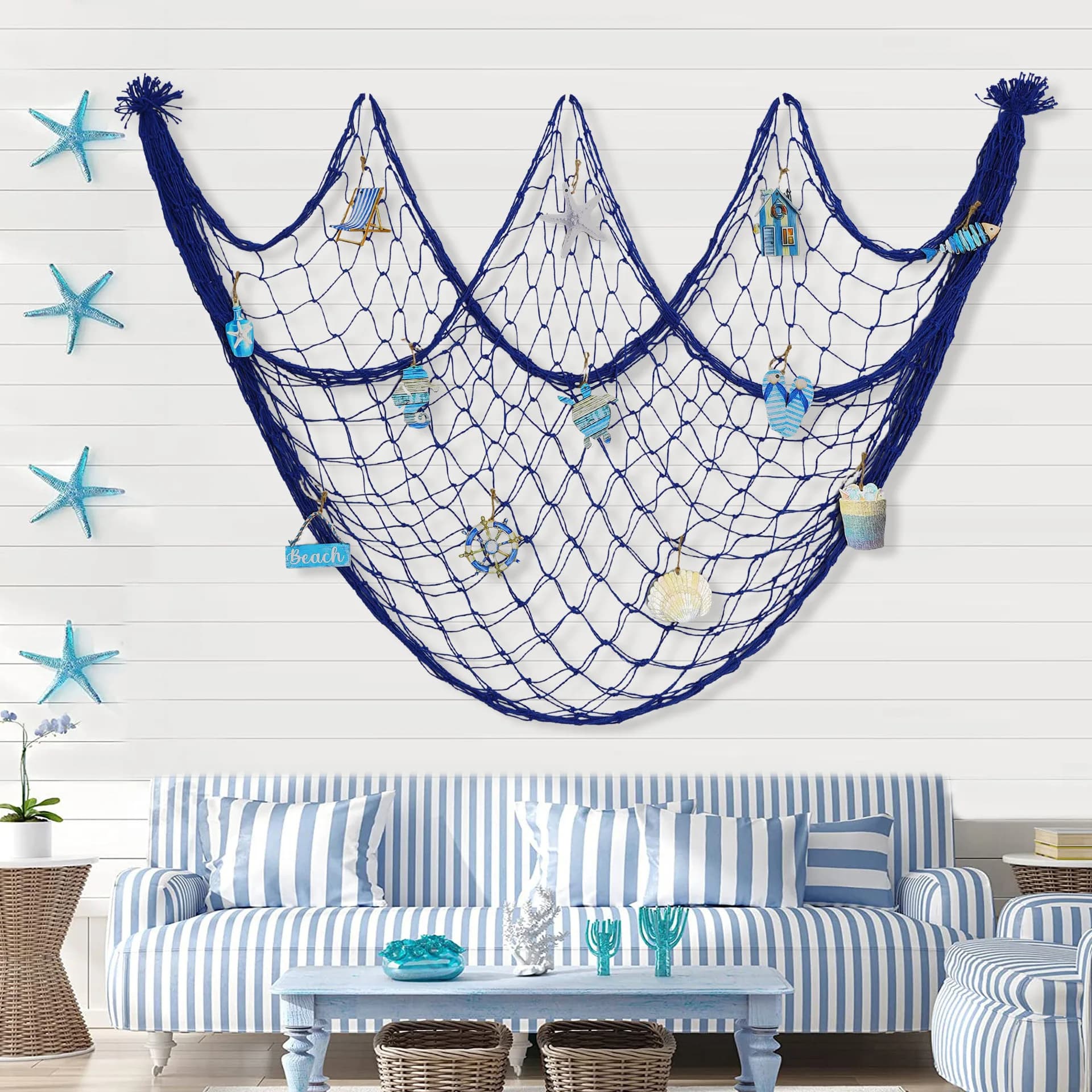 Rete da Pesca Decorativa, Stile Mediterraneo, Rete da Pesca Decorativa a Filo Spesso, Decorazione da Parete, Pezzo Decorativo da Appendere, Rete da Pesca a Tema Oceano
