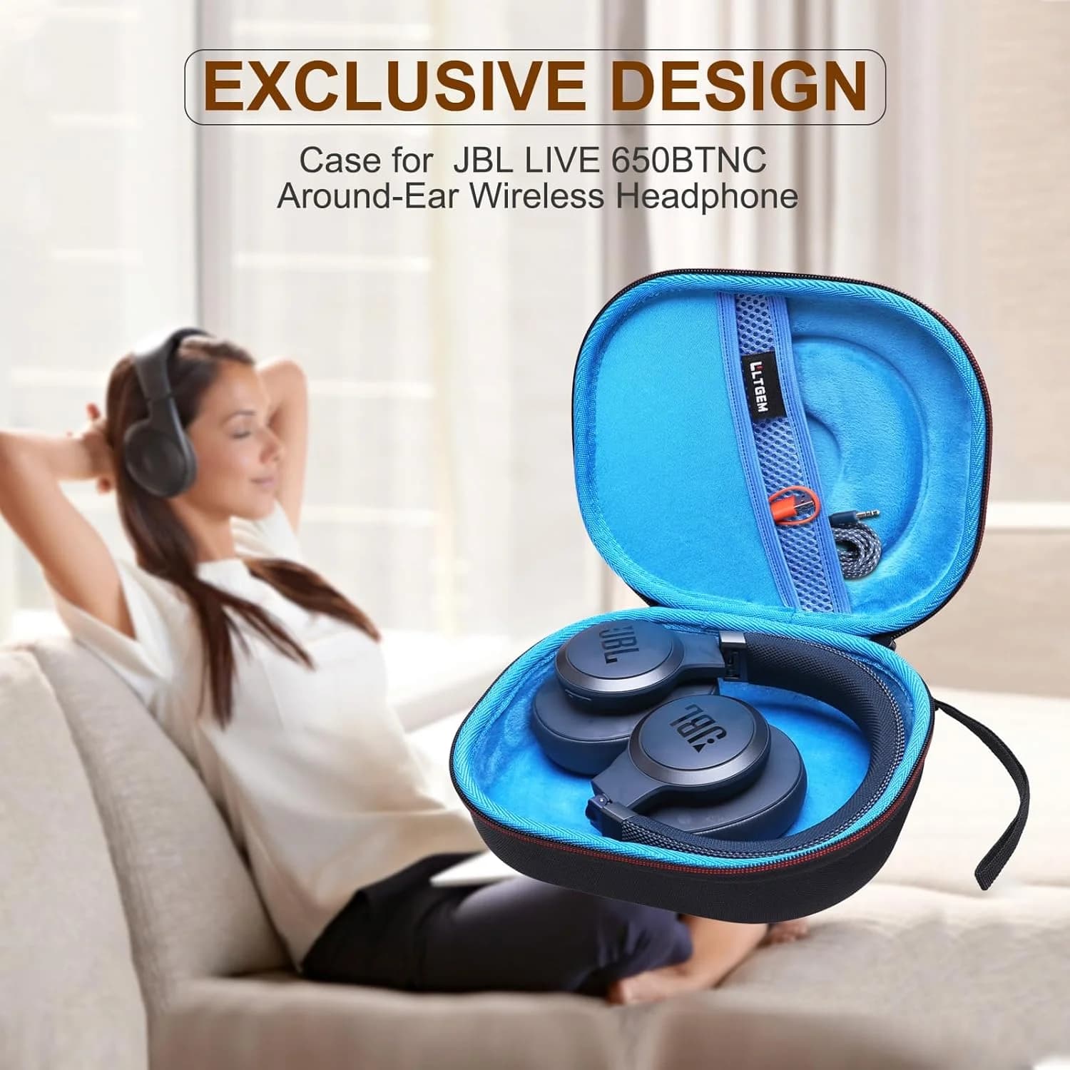 LTGEM EVA Hard Case for JBL Live 770NC/660NC/650BT/460NC/670NC/400BT/E45BT Bluetooth Wireless Headphone(Light Blue)