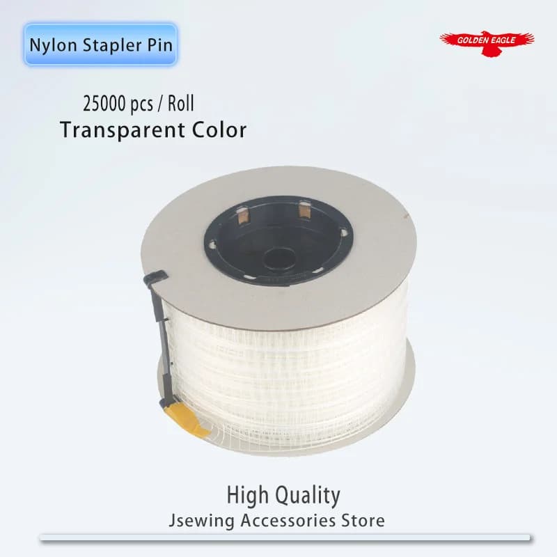 Perno cucitrice in nylon per fabbriche di indumenti Ago in plastica 25000 pezzi per rotolo Colore trasparente Dimensioni