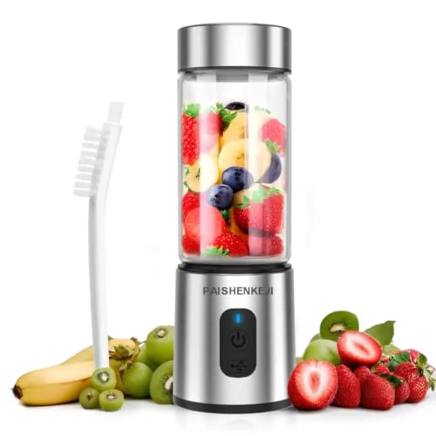 Frullatore Portatile in Vetro per Smoothie: Mini Frullatore Personale per Frullati e Smoothie, Ricaricabile USB, per Alimenti per Bambini, Viaggi e Spiaggia