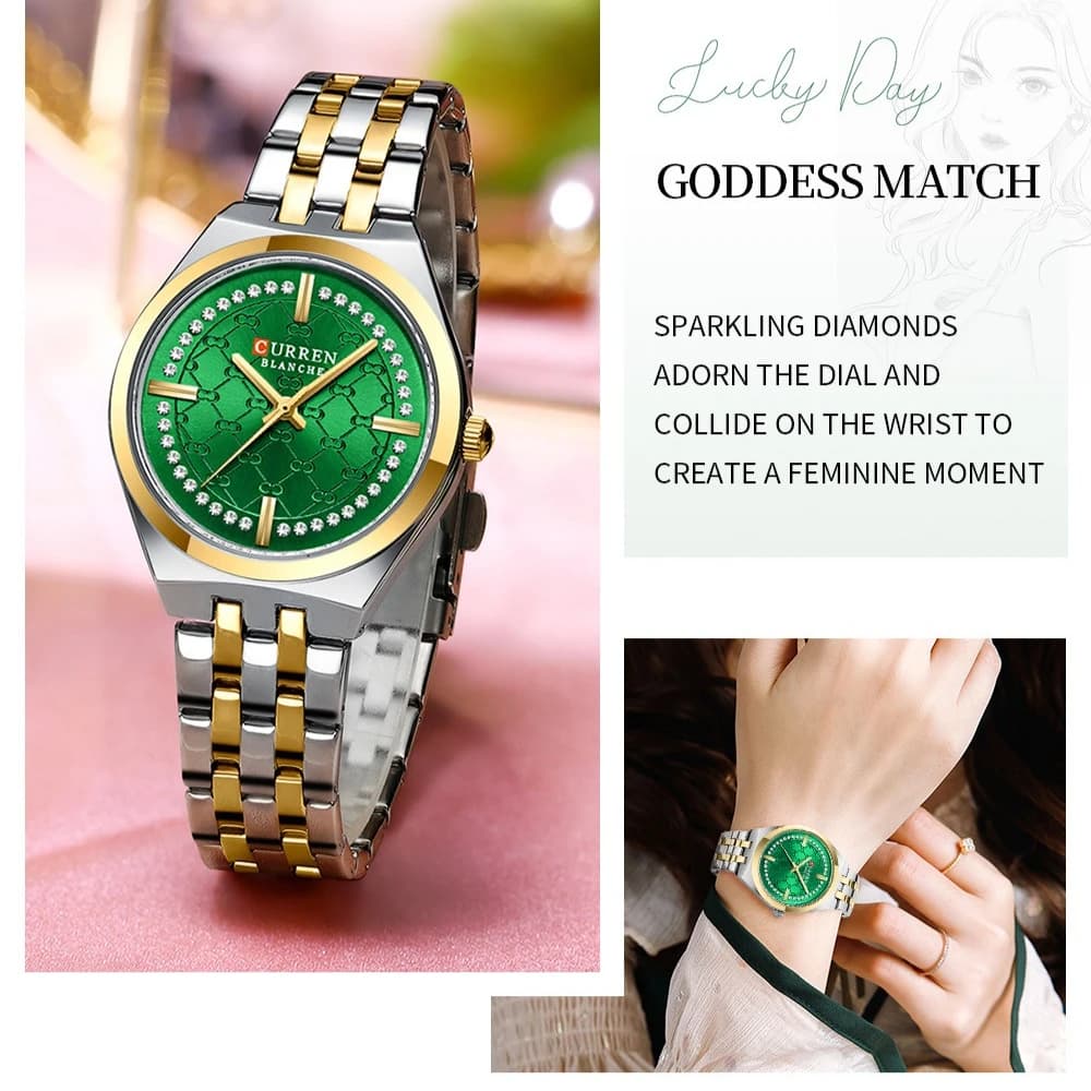 Curren 9096 Reloj Mujer Cintura in acciaio di lusso Orologio da donna Moda intarsiato con diamanti Orologi impermeabili per le donne Relojes Para Damas