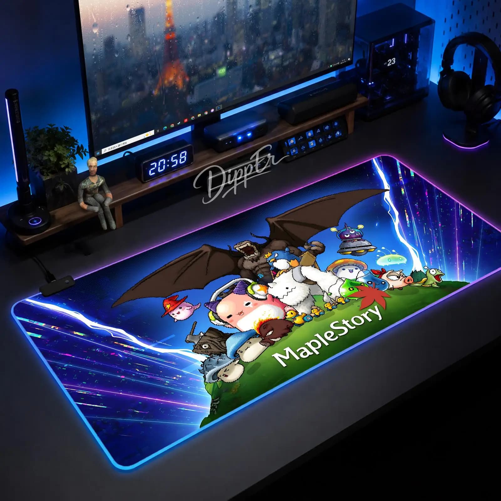 Tappetino per mouse A-Maplestory di grandi dimensioni, tappetino da tavolo luminoso a LED XXL, tappetino in gomma antiscivolo per gaming con retroilluminazione