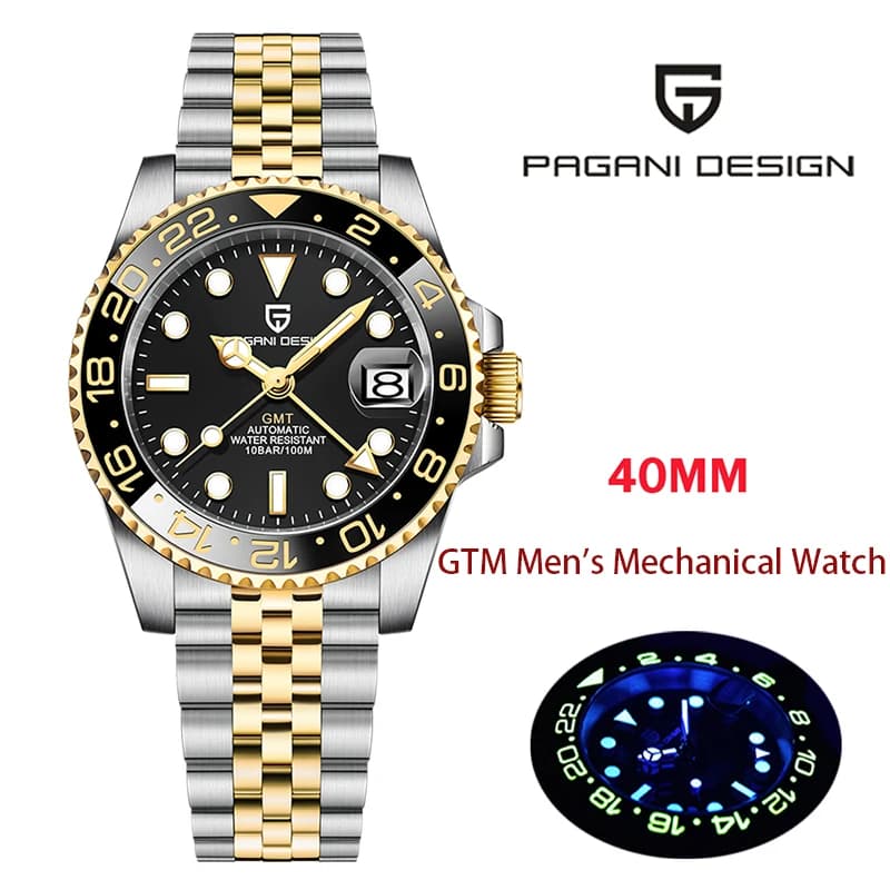 New PAGANI DESIGN Top Brand GMT Men's wristwatch Sapphire crystal Automatic watch 100M Waterproof 40mm Men's mechanical watches