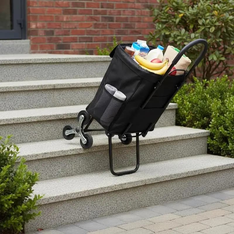 Carrello spesa pieghevole 36L per supermercati, lavanderie e appartamenti, carrello a 6 ruote per salire le scale, carrello multiuso pieghevole con borsa rimovibile in tessuto Oxford, nero
