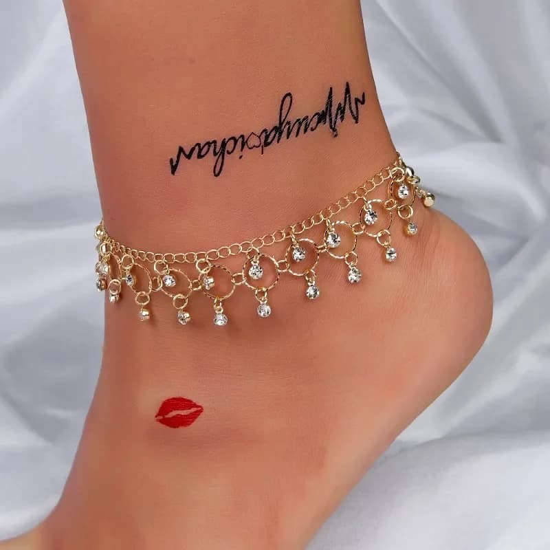 Nuova Moda Estiva: Gioielli da Spiaggia per Donna, Squisiti Braccialetti Cavigliera con Strass Lucidi Color Oro e Argento