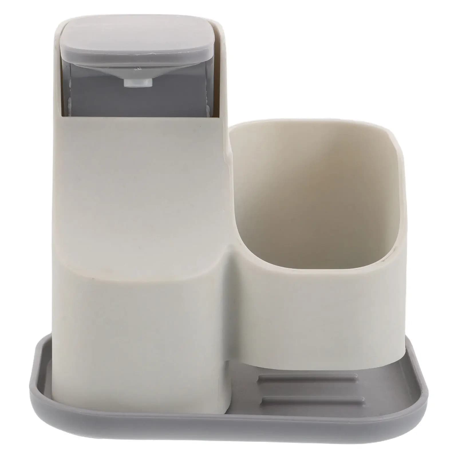 Dispenser di Sapone con Porta Spugna per Lavello da Cucina, Erogatore a Pressione con Una Mano, Organizzatore Salvaspazio 2-in-1