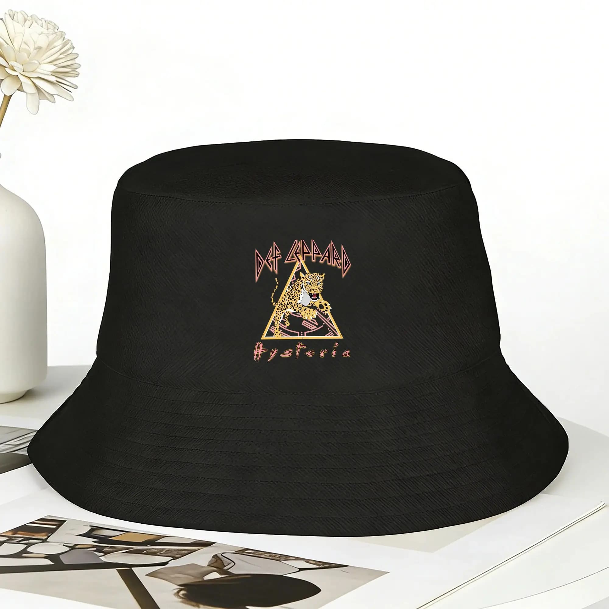 Cappello da pescatore Def Leppard degli anni '80 per coppia, cappelli da pescatore classici, cappelli da caccia pieghevoli, cappelli da sole con grafica in stile street