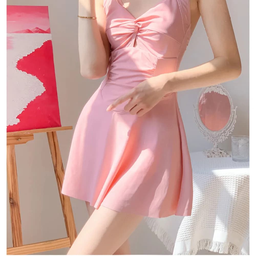 Fashion One Piece Swimsuit Women Halter Neck Slimming Tummy Control Beachwear Conservative Floral Dress Style Bathing Suit