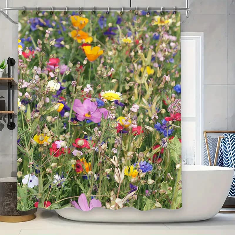 Tenda da doccia moderna geometrica con motivi floreali colorati per l'arredamento del bagno Set vasca da bagno bianca in tessuto idrorepellente