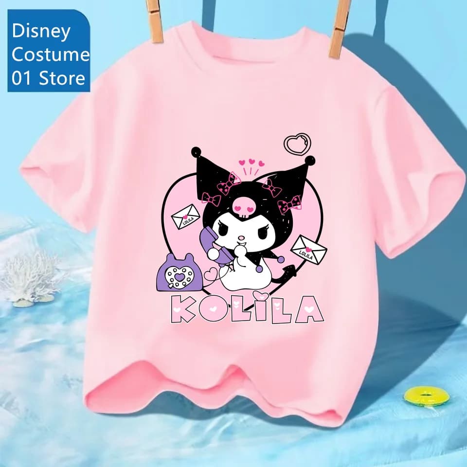 Maglietta per bambini Sanrio Kulomi, stampa carina a tema My Melody, versatile, estiva, traspirante, a maniche corte, vendita all'ingrosso.