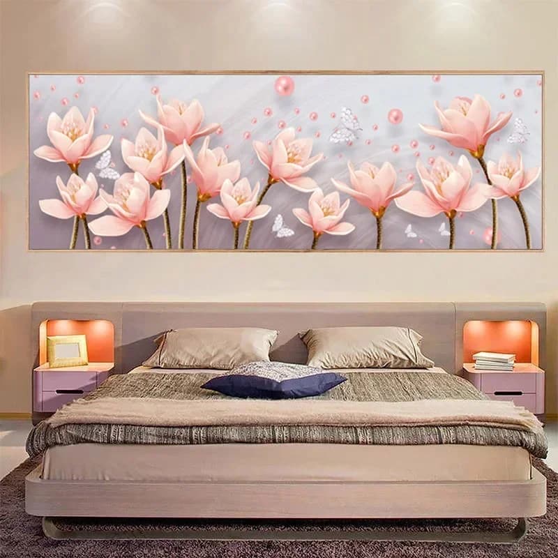 Pittura Diamante 5D Magnolia Fiori, Kit Completo per Ricamo Artistico con Diamanti, Decorazione per Hotel, Ufficio, Camera da Letto, Casa, Fai da Te, Punto Croce con Diamanti