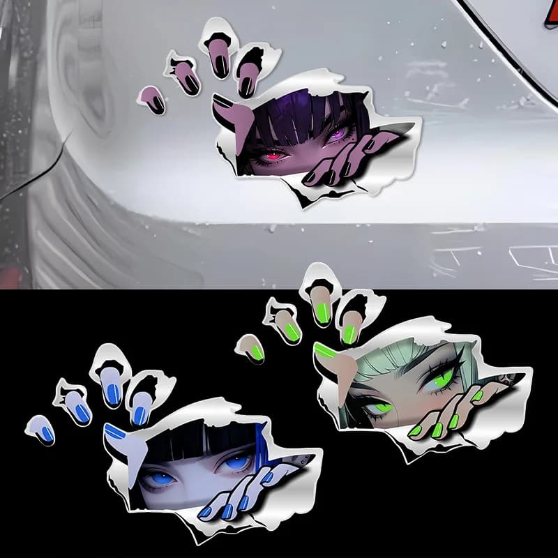 Adesivi in vinile impermeabili con ragazza anime che fa la spia, per auto, moto, casco, laptop, bici, decorazione.