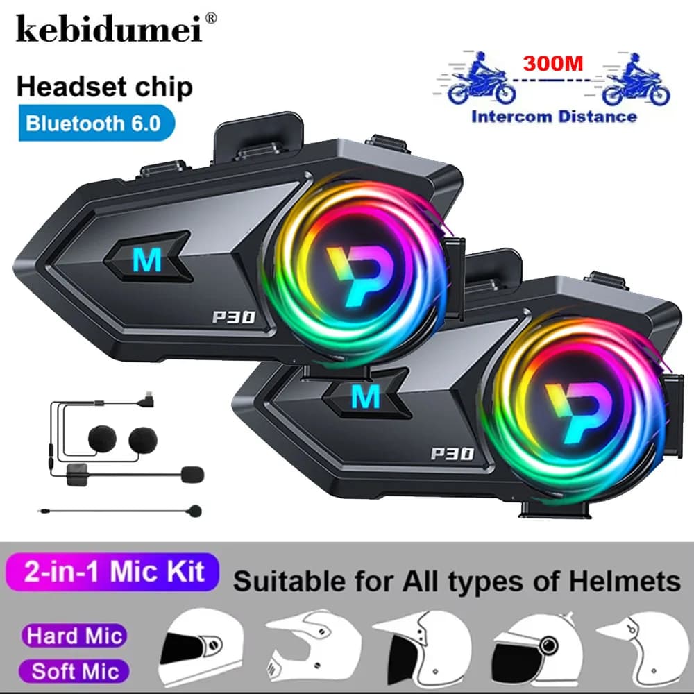 1/2pcs BT6.0 Casco Moto Interfono 300M Intercomunicador Moto Walkie Talkie 1000Mah Musica Condividi Interphone Auricolare Senza Fili