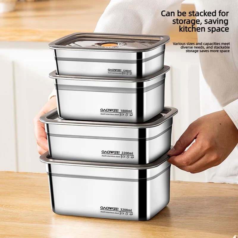 1/4PCS Stainless Steel Lunch Box Leak-Proof Sealed Bento Container Freezer Safe Food Storage Box For Camping Outdoor Picnic