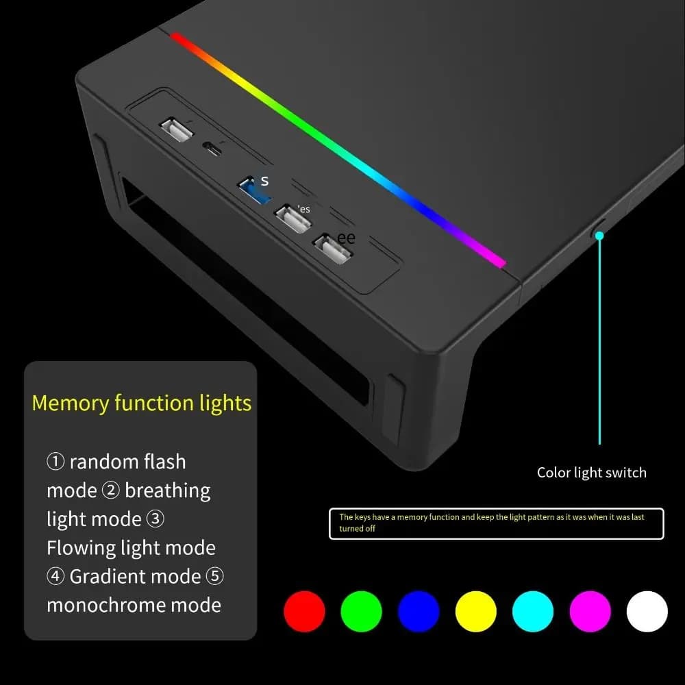 Support for monitors with RGB lights with USB 3.0 and 2.0 hub with storage drawer Folding ergonomic laptop support