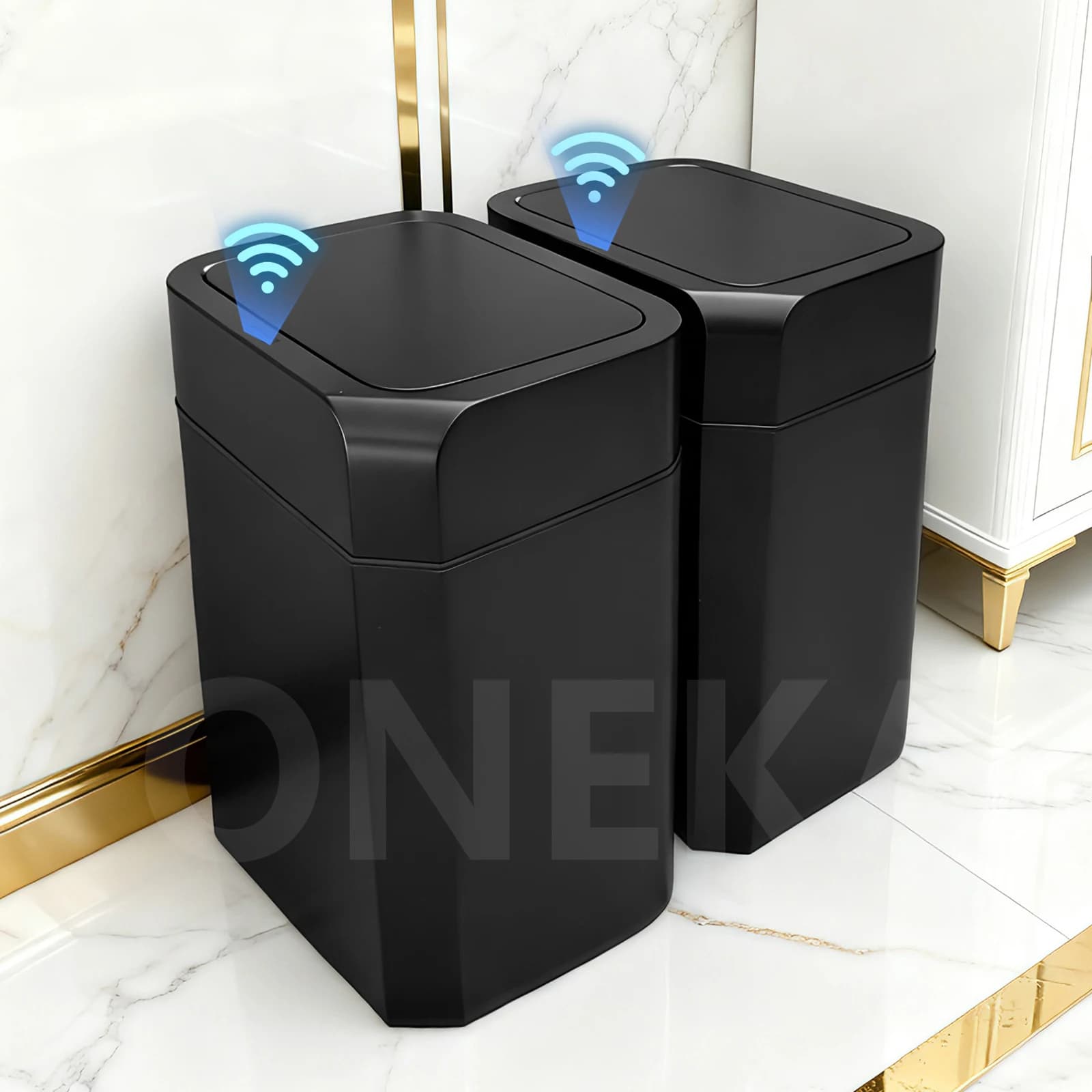 Cestino per rifiuti da bagno con coperchio, cestino automatico in plastica, contenitore per rifiuti intelligente senza contatto, cestino sottile con sensore di movimento per ufficio