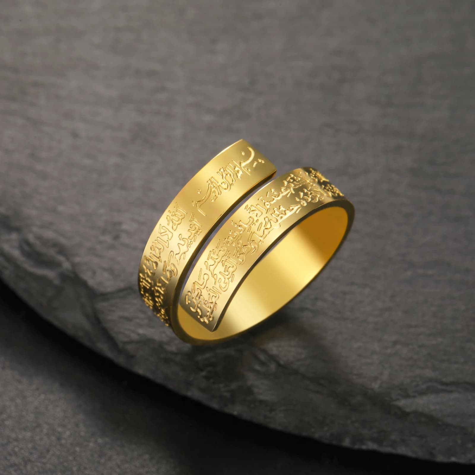 Stainless Steel Islamic Runes Letter Rings Wide Open Adjustable Ring For Women Men Blessing gift
