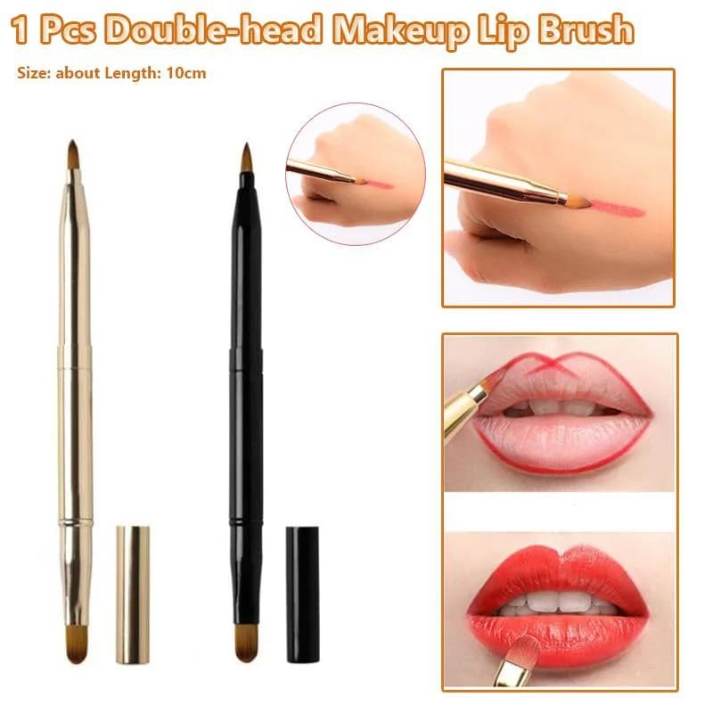 Dual Purpose Retractable Lip Eye Shadow Brush Beauty Tool Double Head Cosmetic Lip Brush Portable for Makeup 1 Piece