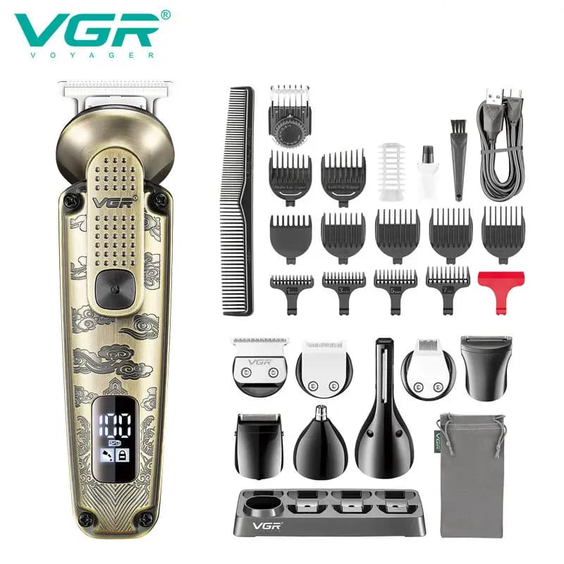 Metal hair cutter VGR 8 in 1 digital hair cutter LED smart multifunctional shaver for nose hair and armpits V-103