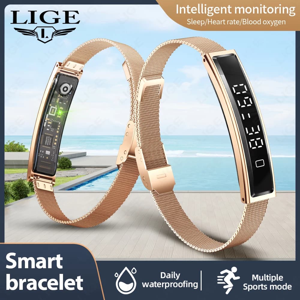 Braccialetto intelligente LIGE, fitness tracker sportivo, monitoraggio della frequenza cardiaca e dell'ossigeno nel sangue, contapassi, promemoria chiamate, smartwatch per uomo e donna
