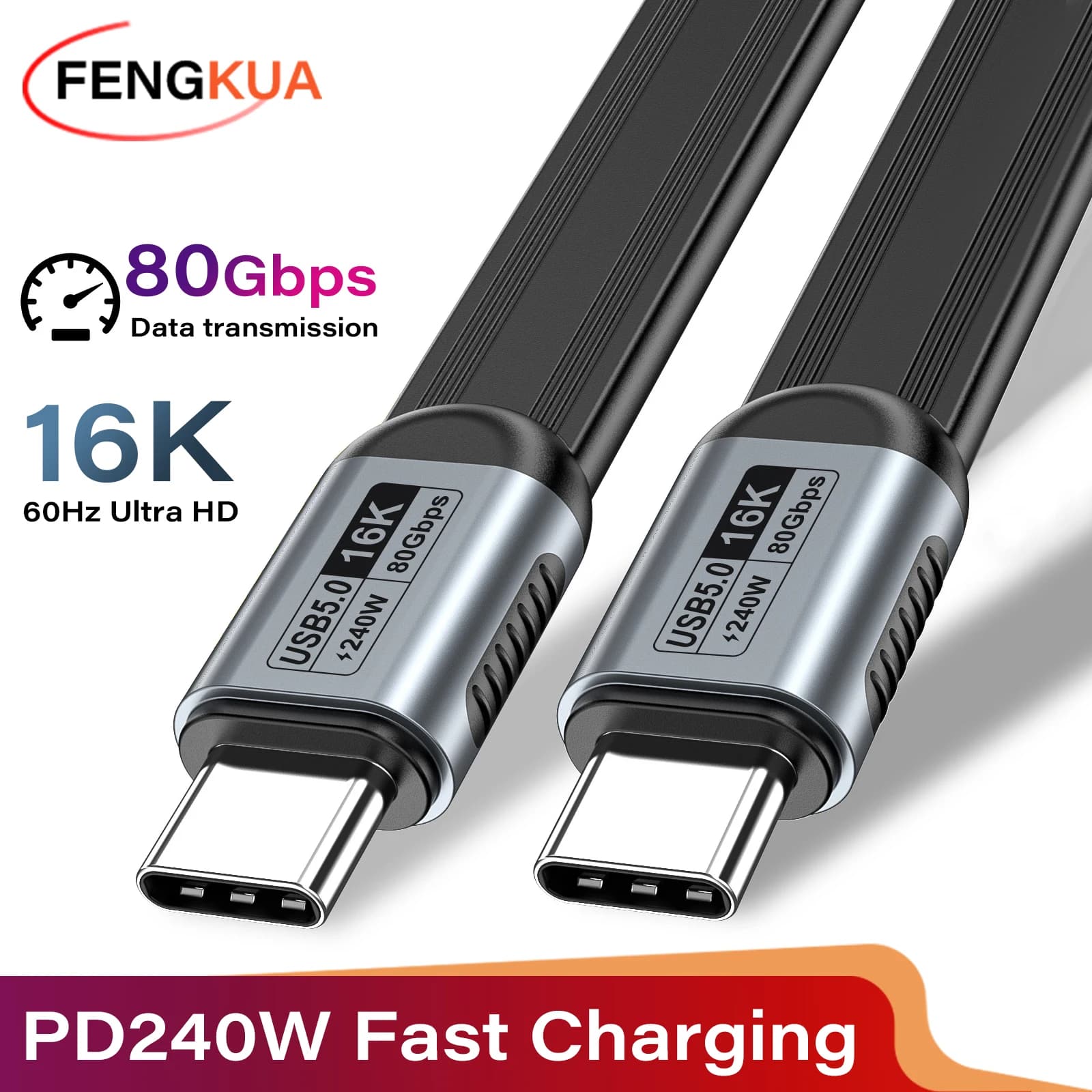 Cavo USB 5.0 Type-C a Type-C PD240W 80Gbps Thunderbolt 5, Cavo Dati USB-C 16K@60Hz per iPhone 17 Pro Max MacBook