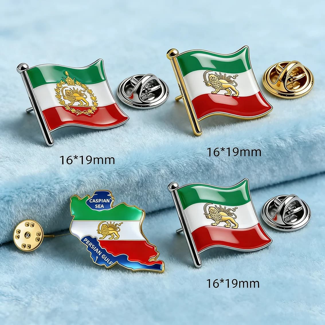 Lucktune bay leaf with Iranian historical flag, stainless steel, with lion and sun, for men's shirts, jewelry, novelty